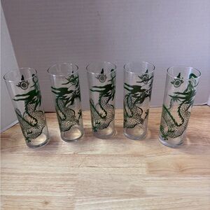 Set of 5 Dragon Highball Glasses in Green